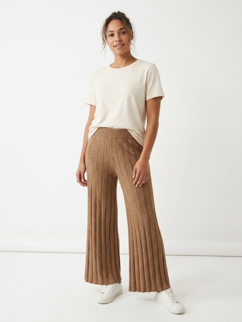 Vero Moda Curve Women's Ribbed Wide-Leg Knit Pants Casual Luxury Cabincore Cozy